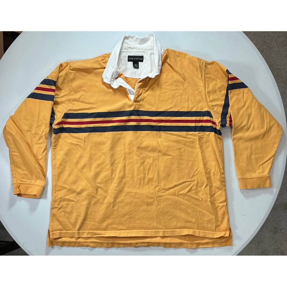 VTG Y2K Croft & Barrow Rugby Shirt Colorblock Men 2XL Yellow Long Sleeve Preppy